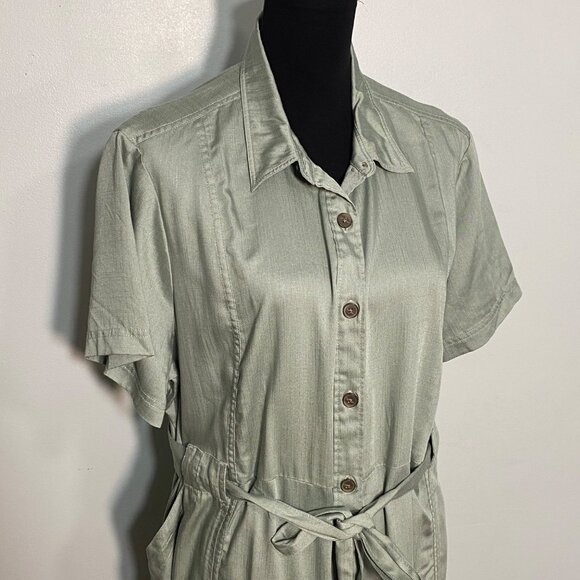 Lands End Womens XL Tencel Button-Front Shirt Dress With Belt - Picture 4 of 9